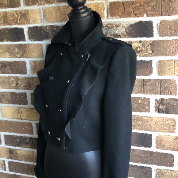 BCBGMAXAZRIA Black Fay Ruffled Moto Jacket - Picture 2 of 12